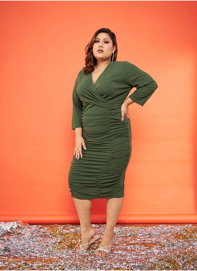 SASSAFRAS - Glitter Ruched Detail Bodycon Slit Midi Dress by Styli - Image 1