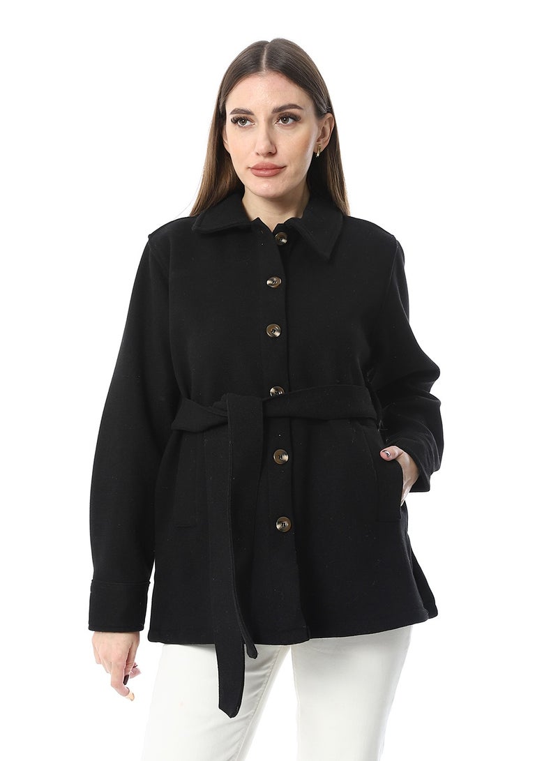 Andora Turn Down Collar Gogh Jacket_Black - Image 1