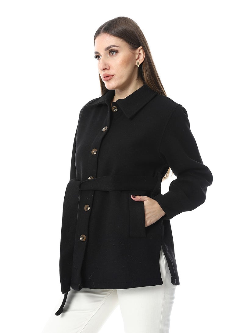 Andora Turn Down Collar Gogh Jacket_Black - Image 2