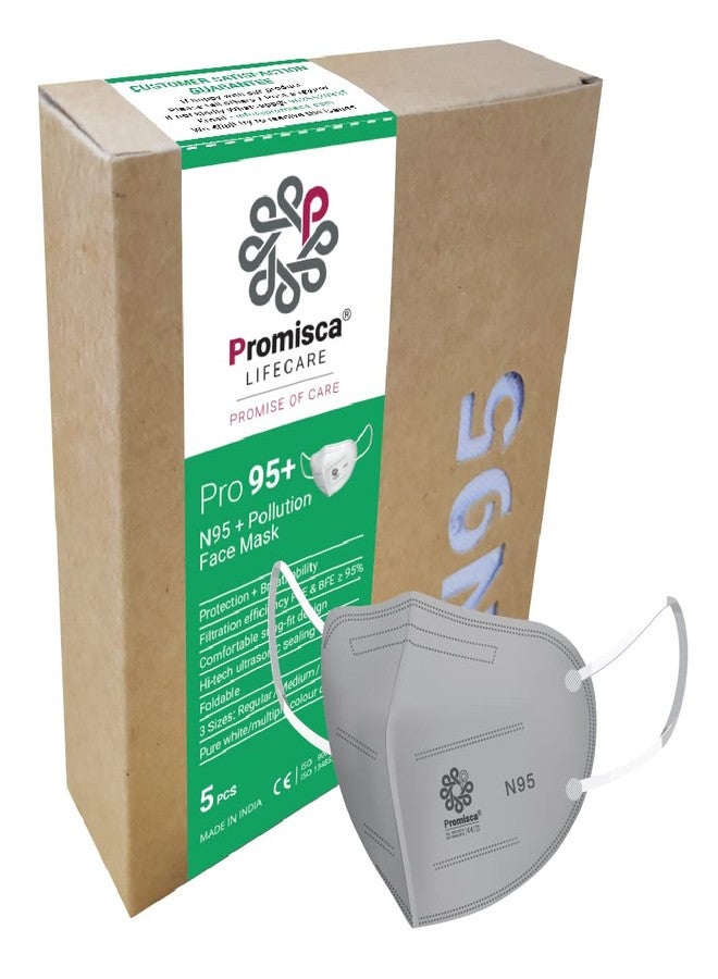 Promisca N95 Pollution Mask (Pack of 5) Ear Loop Style Protective Pollution Face Mask 5 layered filtration with genuine Melt Blown and Hot Air Cotton Layers Grey Small - Image 1