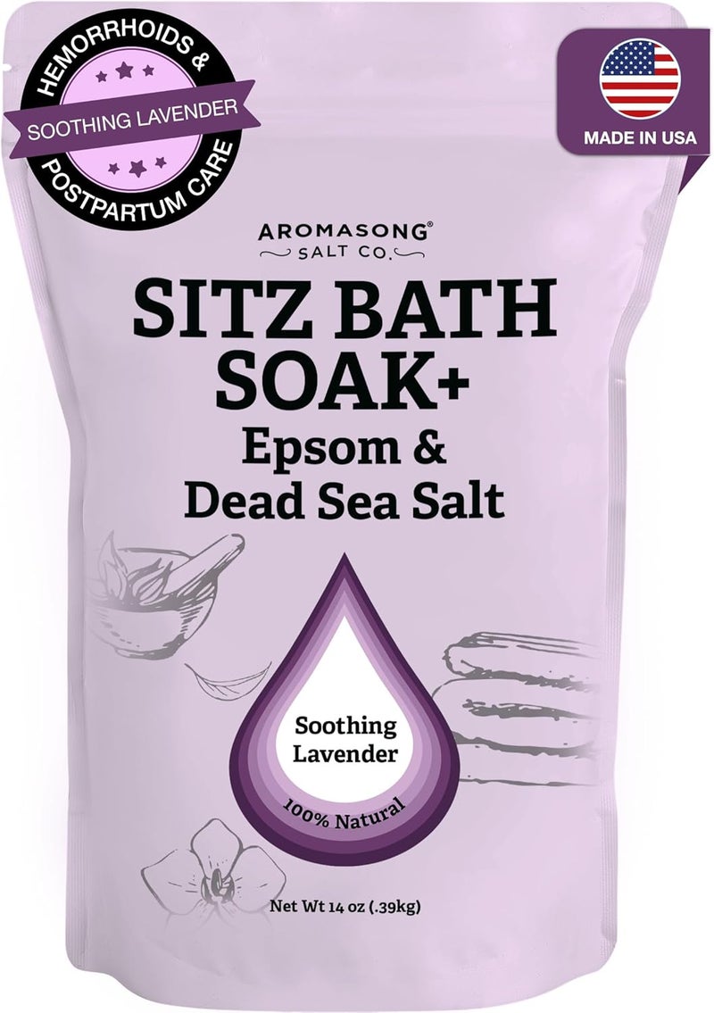 Aromasong حمام Sitz Aromasong بعد الولادة - مصنوع في الولايات المتحدة مع ملح البحر الميت وملح إبسوم ومكونات مهدئة ومرخية بما في ذلك زيت اللافندر وزهرة البابونج وزيت الأوكالبتوس