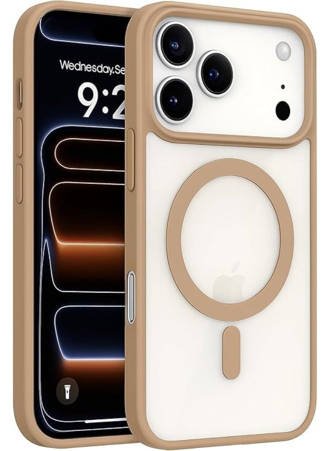 Magnetic Case for iPhone 17 Pro Max 6.9-Inch Compatible with MagSafe, Shockproof Phone Bumper Cover, Solid Color Matte TPU Frame, Anti-Scratch Clear Back (brwon) - Image 1