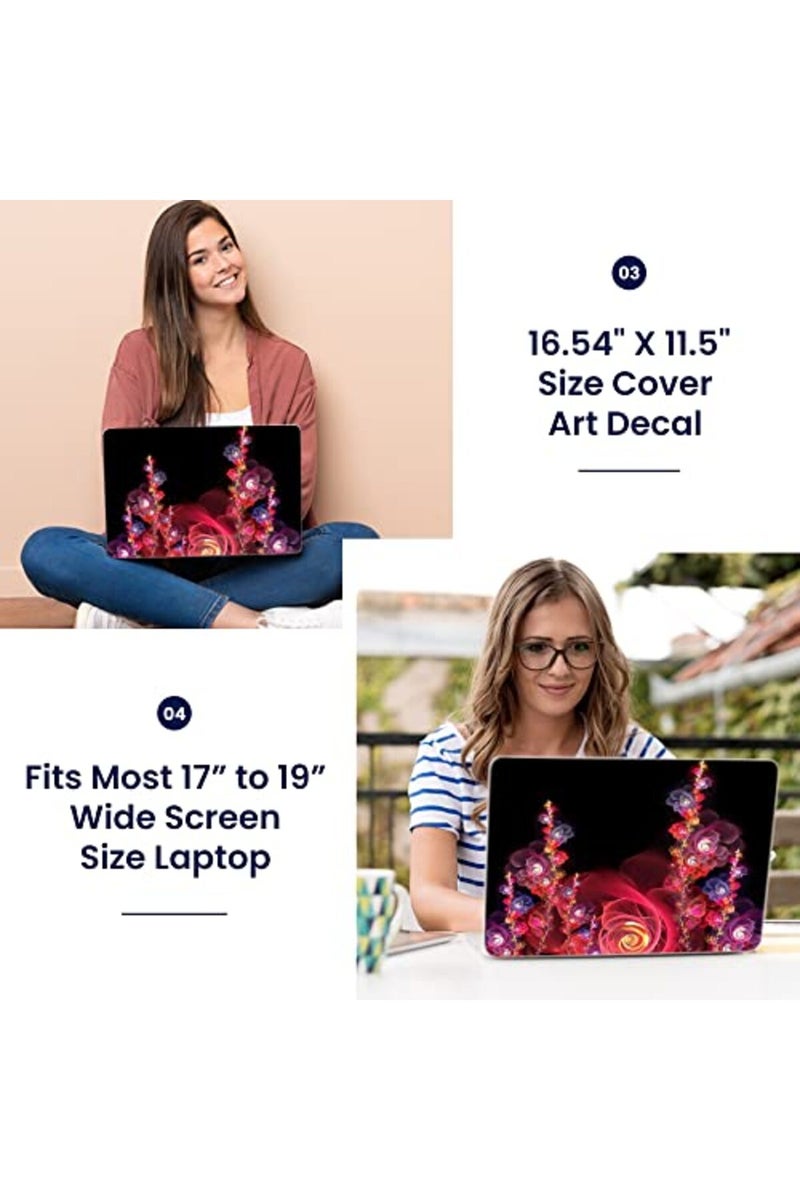 Lss غطاء لابتوب LSS 17-17.3" بنمط زهور ملون لأجهزة HP وDell وLenovo وApple وAsus وAcer وCompaq - يناسب 16.5" و17" و17.3" و18.4" و19" (2 وسادات معصم مجانية) - Image 3
