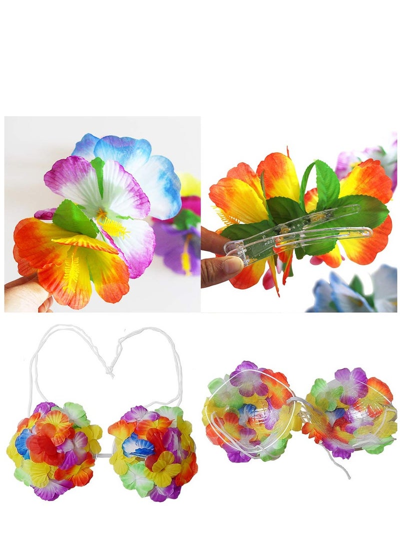 8 Pieces Hula Skirt Costume Kit Hawaiian Leis Grass Skirt with Flowers Bikini Top Bracelets Necklace Hair Clip Pineapple Sunglasses for Hula Costume and Beach Party (60CM)  - Image 2