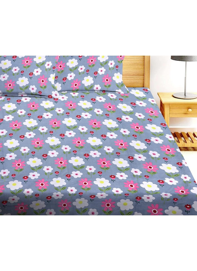 Luxury Trends Luxury Trends Pure Cotton Feel 160TC Single Bedsheets for Single Bed Diwan Bed Size 90 x 60 Inches with 1 Pillow CoversSize18 X 28 Floral Pink White Grey  - Image 5