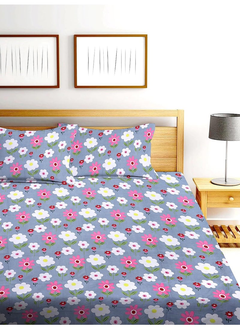 Luxury Trends Luxury Trends Pure Cotton Feel 160TC Single Bedsheets for Single Bed Diwan Bed Size 90 x 60 Inches with 1 Pillow CoversSize18 X 28 Floral Pink White Grey  - Image 2