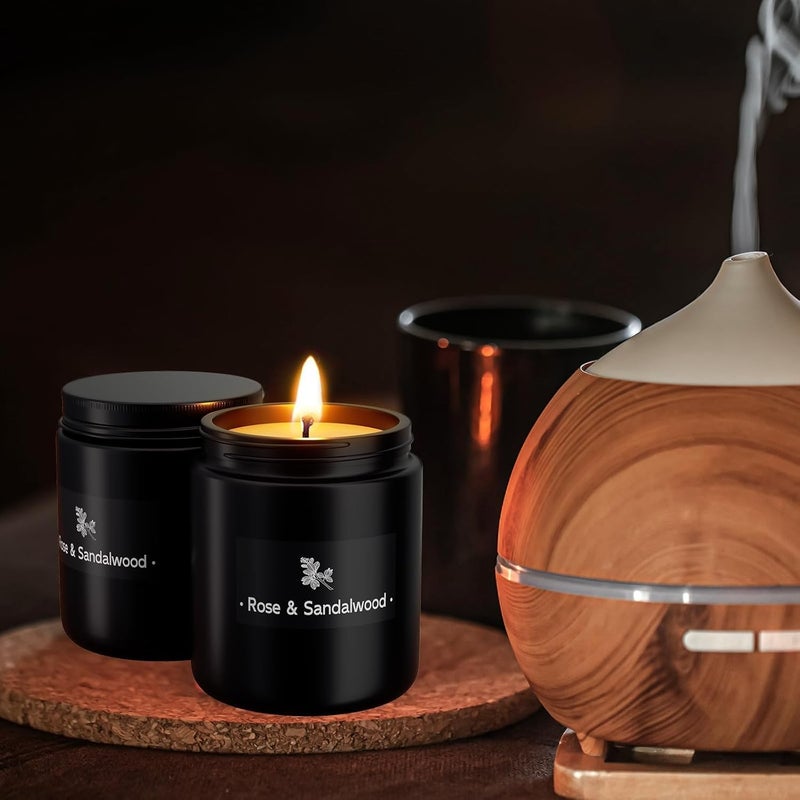 TranquilBliss Scented Candles for Home Scented, Strong Fragranced Aromatherapy Candle - 7.6 Oz, 100% Soy Wax - Christmas Candles Scented for Men & Women in Black Jar, Rose & Sandalwood - Image 5