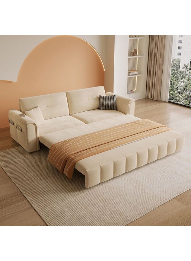 AWD Multifunctional Pull-Out Sofa Bed Foldable Convertible Living Room Sofa with Recliner Retractable Bed Storage Box and Side Pockets Durable Comfort Couch Light coffee 180 cm Outside Size - Image 4