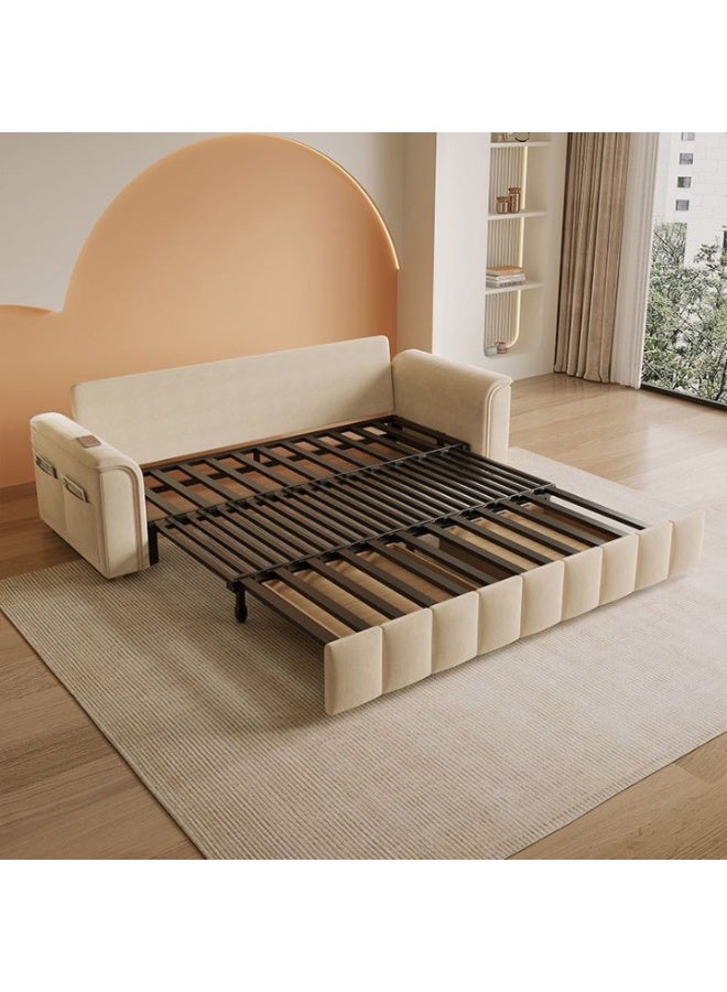 AWD Multifunctional Pull-Out Sofa Bed Foldable Convertible Living Room Sofa with Recliner Retractable Bed Storage Box and Side Pockets Durable Comfort Couch Light coffee 180 cm Outside Size - Image 3