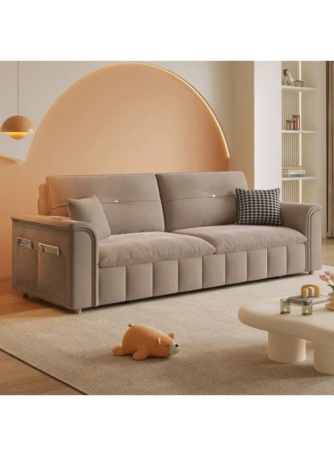 AWD Multifunctional Pull-Out Sofa Bed Foldable Convertible Living Room Sofa with Recliner Retractable Bed Storage Box and Side Pockets Durable Comfort Couch Light coffee 180 cm Outside Size - Image 1