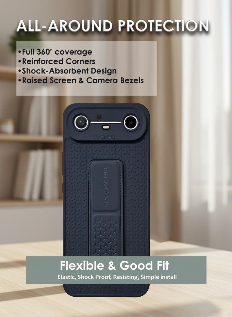 Tecno Pova Slim Hand Grip Case Cover - Magnetic Hand Grip Holder & Kickstand Case For Tecno Pova Slim - Strong Grip for Magnetic Car Holder, Stylish Silicone Case & Functional, Ultimate Convenience & Hands-Free Viewing - Black - Image 4