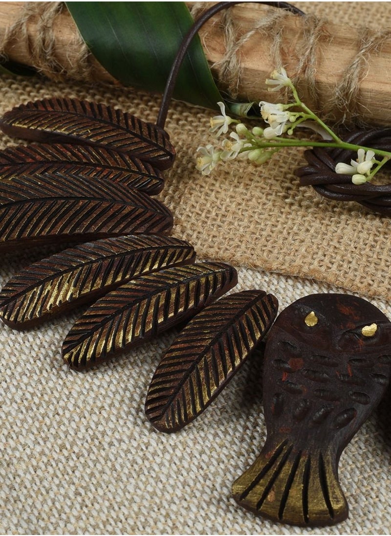 N & H - Women's Coconut Shell Leaves & Fish Design Necklace with Earrings Set - Image 1