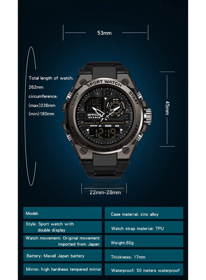 Sanda Men's Watches Sports Outdoor Waterproof Watch Date Multi Function Tactics LED Alarm Stopwatch - Image 5