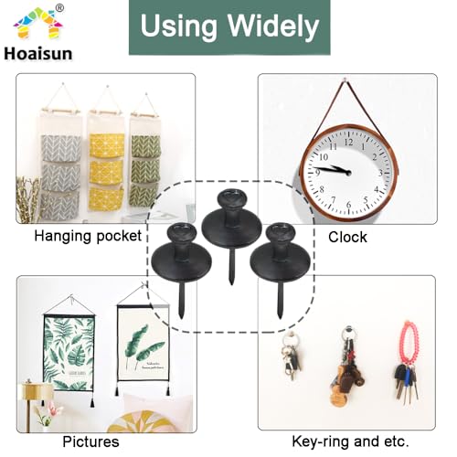 Hoaisun 60 PCS Double Headed Picture Hanging Nails, Thumb Tacks for Wall Hanging Kit, Heavy Duty Push Pins, Frame Hangers Hooks, Renter Friendly Wall Decor Small Nails for Drywall Cork Board - Image 2