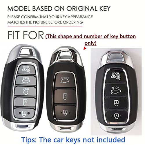 SANRILY PU Leather 3/4/5 Button Key Fob Cover Fit for Hyundai Palisade GT 2022 Accent Kona Santa Fe Veloster Azera Grandeur IG Elantra GT Venue Keyless with Keychain Silver-Brown - Image 2