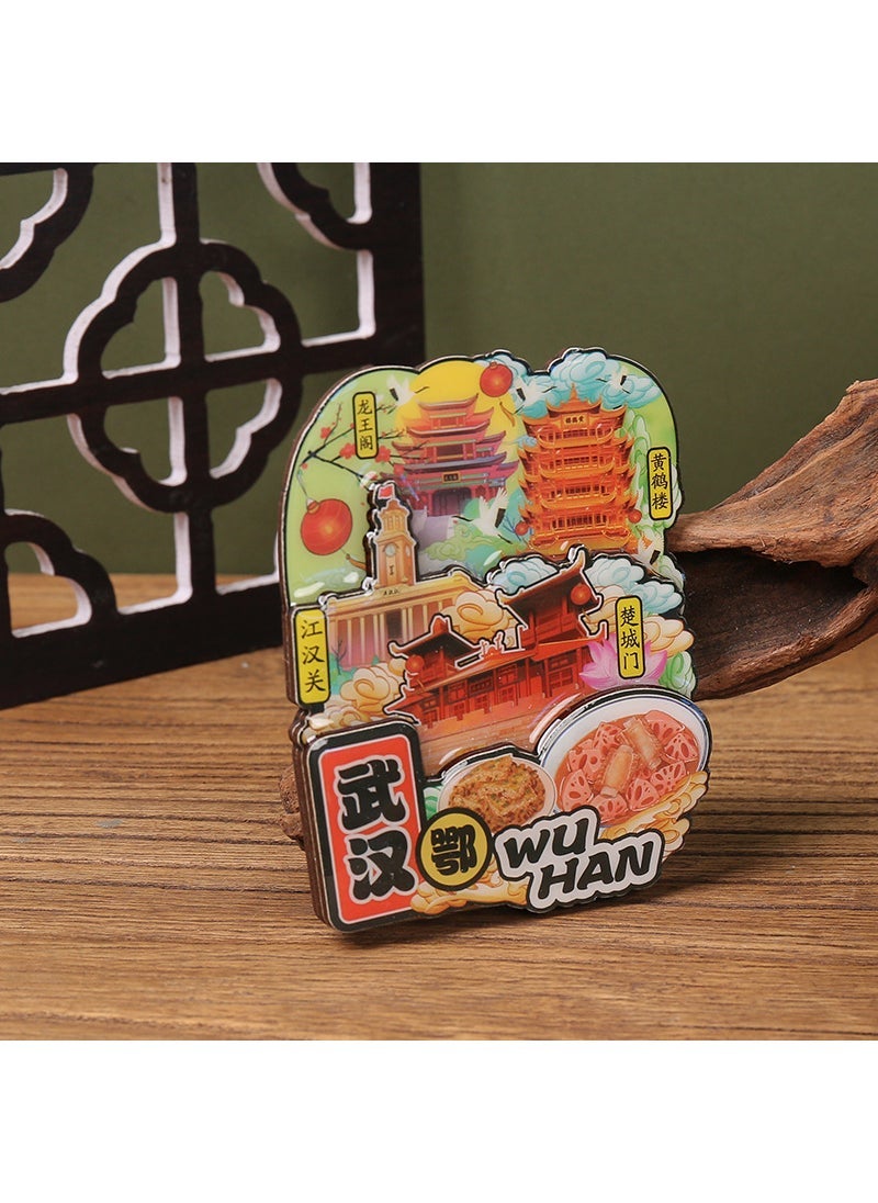 Beauenty Factory Travel City Refrigerator Stickers Beijing Hangzhou Shanghai Tianjin Wuhan Blind Box Guochao Original Wooden Refrigerator Stickers Wuhan (B) 10.5*9*1cm 