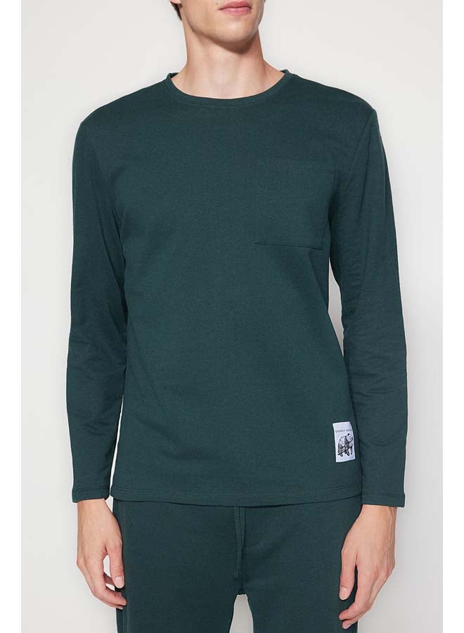 trendyol Green Regular Fit Label Detailed Knitted Pajamas Set TMNAW24PT00029  - Image 2