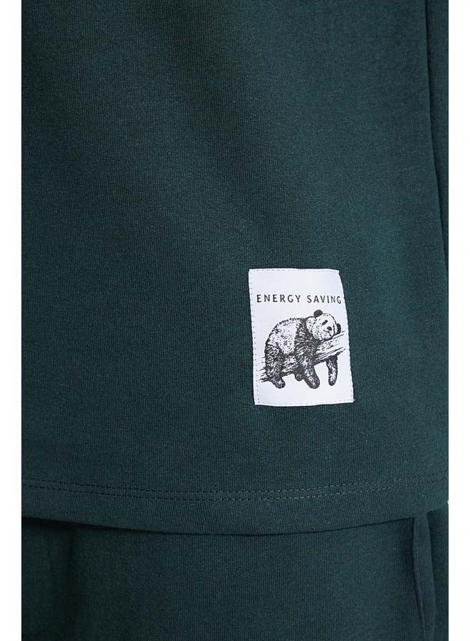 trendyol Green Regular Fit Label Detailed Knitted Pajamas Set TMNAW24PT00029  - Image 3