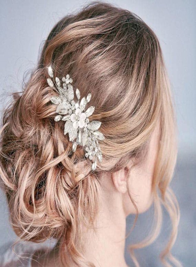 Jeairts Flower Rhinestone Wedding Hair Barrette Silver Floral Bridal Hair Accessories for Women - Image 5