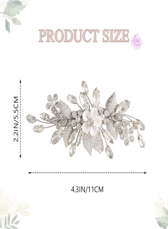 Jeairts Flower Rhinestone Wedding Hair Barrette Silver Floral Bridal Hair Accessories for Women - Image 4