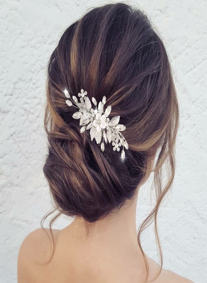 Jeairts Flower Rhinestone Wedding Hair Barrette Silver Floral Bridal Hair Accessories for Women - Image 1