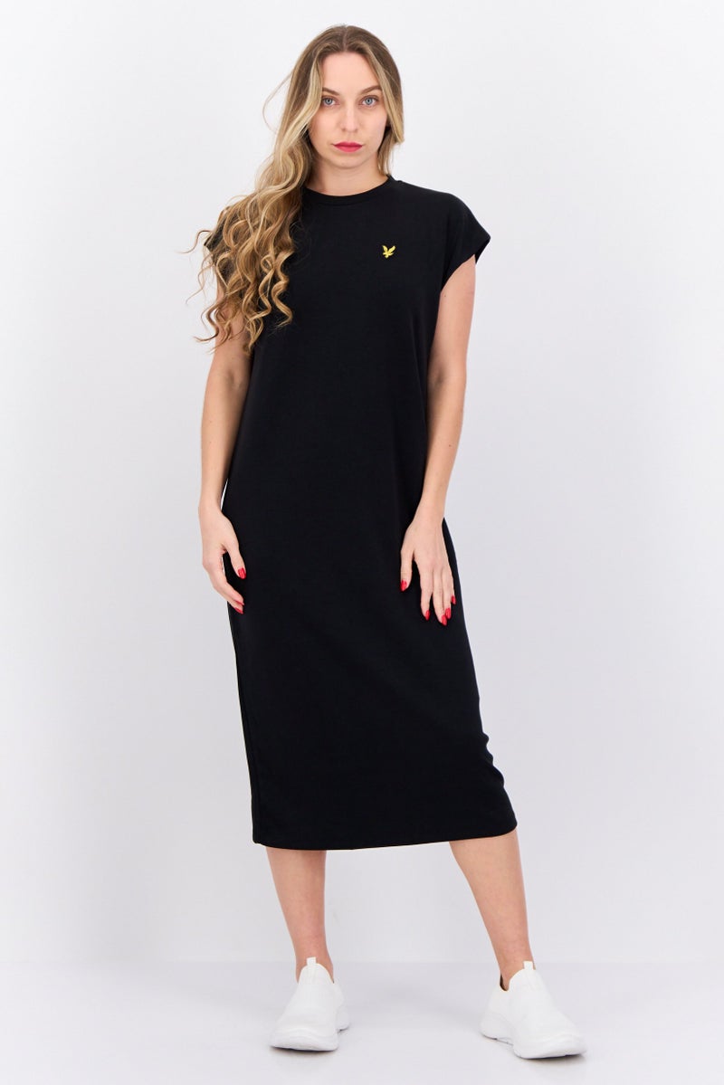Lyle & Scott Women Embroidered Logo Midi Dress, Black - Image 1