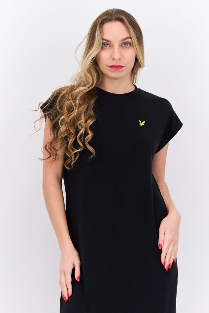 Lyle & Scott Women Embroidered Logo Midi Dress, Black - Image 2