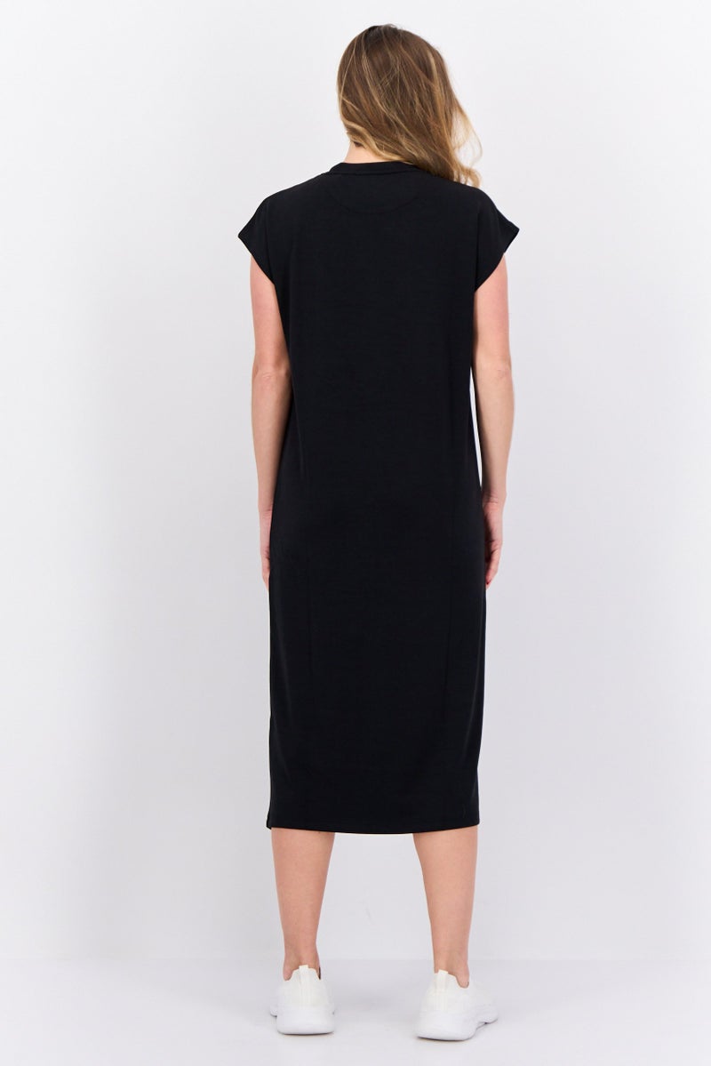 Lyle & Scott Women Embroidered Logo Midi Dress, Black - Image 4