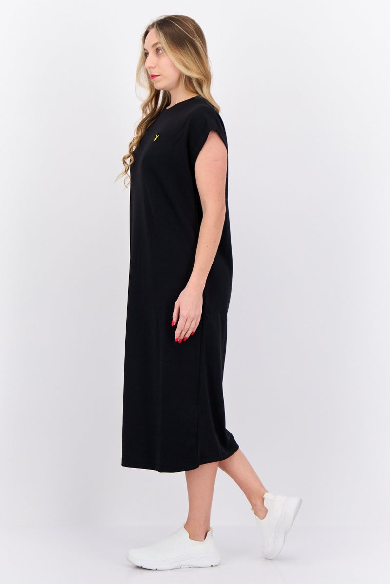 Lyle & Scott Women Embroidered Logo Midi Dress, Black - Image 3