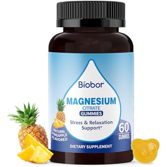Biobor Potassium Magnesium Citrate Gummies, Magnesium Gummies Supplements with Vitamin D3, B6, Electrolyte Balance & Muscle, Stress Relaxation Support (60 Count (Pack of 1), Pineapple) - Image 1