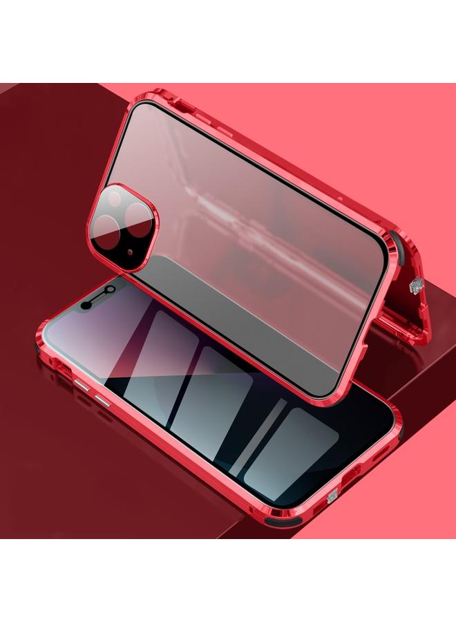 زبون جراب لهاتف iPhone 13 مقاوم للصدمات بأربع زوايا ومضاد للتجسس وإطار معدني مغناطيسي وغطاء زجاجي مقوى مزدوج الجوانب - Image 1