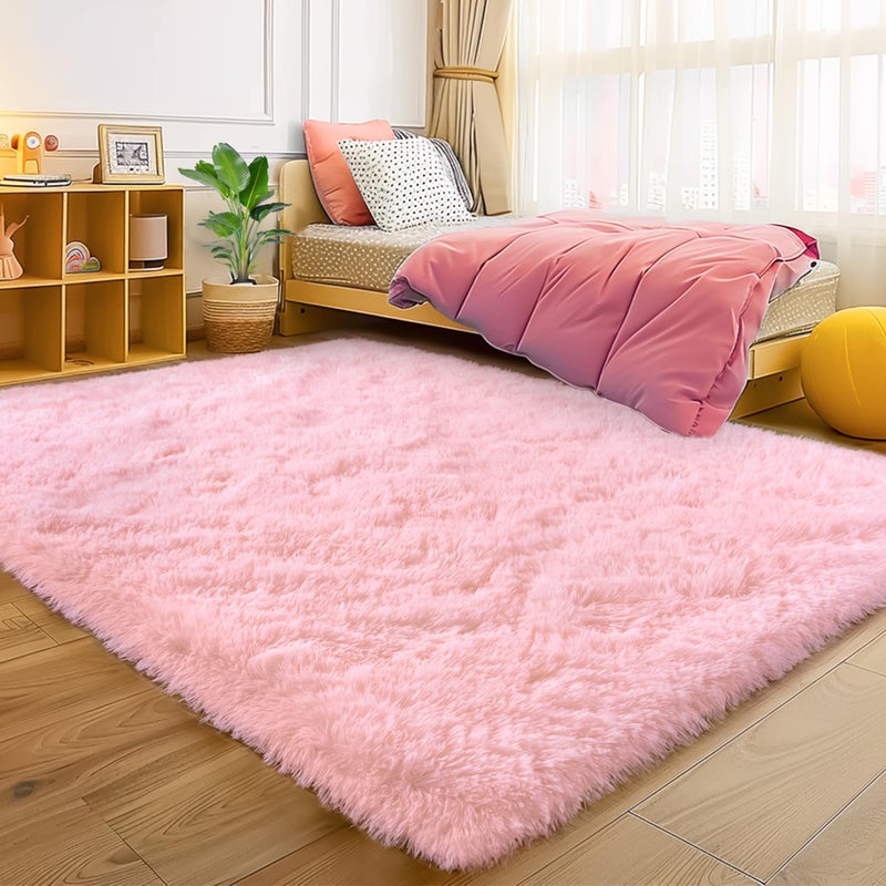 WISH TREE Fluffy Pink Rug for Bedroom Girls, 5x7 Soft Fuzzy Plush Shag Area Rug for Living Room, Cute Comfy Throw Rug for Kids, Non-Slip Indoor Shaggy Floor Carpet for Nursery Teen Dorms Home Decor Aesthetic - Image 2