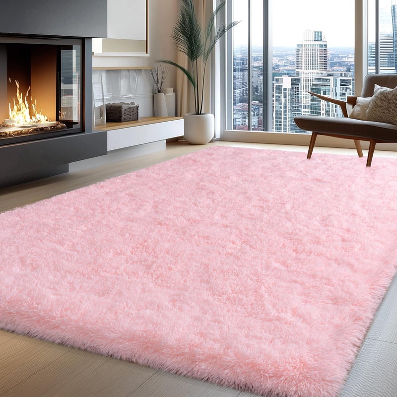 WISH TREE Fluffy Pink Rug for Bedroom Girls, 5x7 Soft Fuzzy Plush Shag Area Rug for Living Room, Cute Comfy Throw Rug for Kids, Non-Slip Indoor Shaggy Floor Carpet for Nursery Teen Dorms Home Decor Aesthetic - Image 5