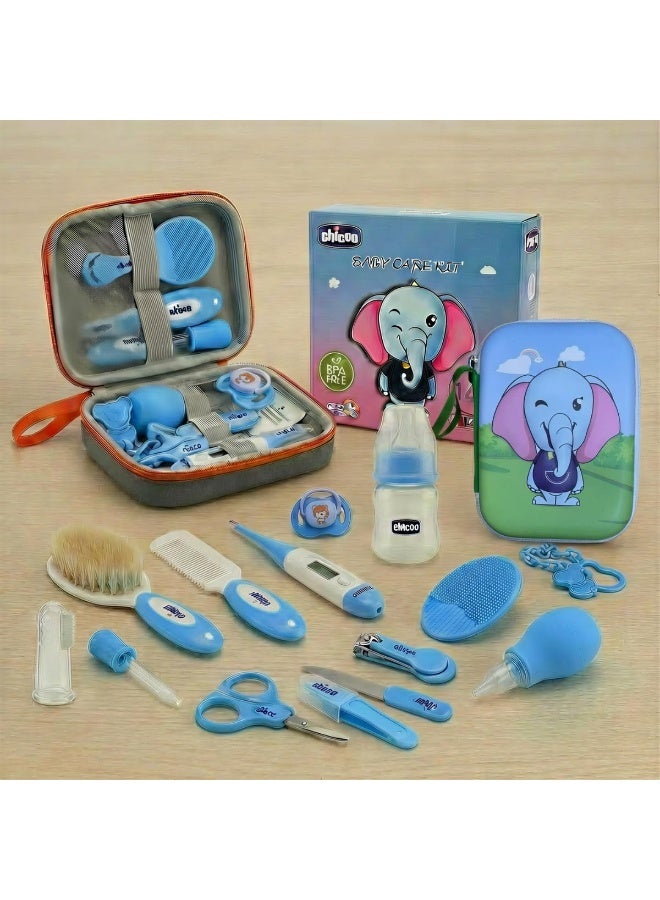 Chicco 14-Piece Essential Baby Care Kit with Travel Case | Complete Infant Grooming & Health Set including Digital Thermometer, Nasal Aspirator