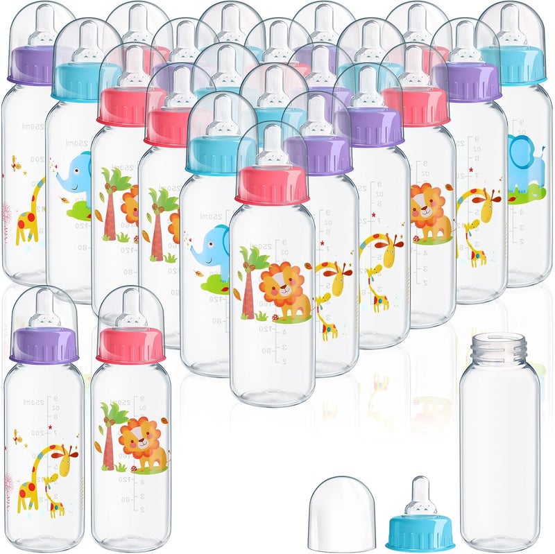 Norme 24 Pcs Plastic Baby Bottles Bulk for Baby Shower Game 9.5 oz for Party Favors Decorations Milk Bottles for Children Birthday Gifts, Elephant, Lion, Giraffe Pattern(Straight) - Image 1