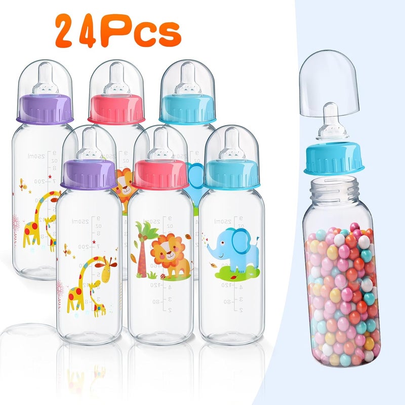 Norme 24 Pcs Plastic Baby Bottles Bulk for Baby Shower Game 9.5 oz for Party Favors Decorations Milk Bottles for Children Birthday Gifts, Elephant, Lion, Giraffe Pattern(Straight) - Image 2