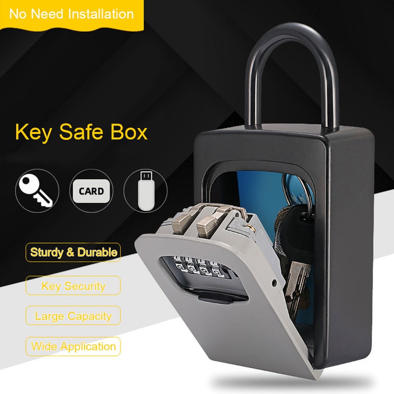 Key Safe Box with Cover No Need to Install 4-Digit Combination Password Key Storage Box Key Padlock Case Resettable Code Outdoor Key Holder - Image 4