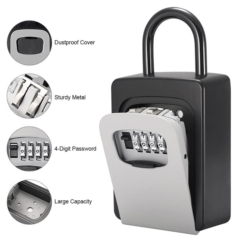 Key Safe Box with Cover No Need to Install 4-Digit Combination Password Key Storage Box Key Padlock Case Resettable Code Outdoor Key Holder - Image 2