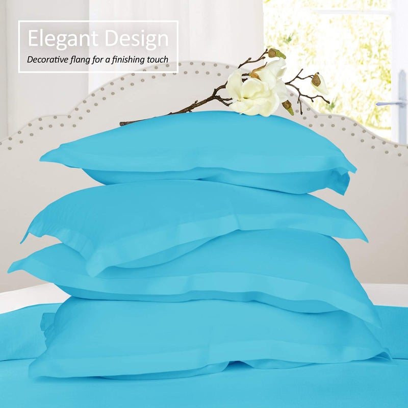 safhome Oxford Pillow Shams Egyptian Cotton Long Staple Bed Pillowshams with 2 Flange 400 Thread Count 26 x 26 Inches Soft Cozy Wrinkle Fade Stain Resistant Turquoise Blue - Image 2