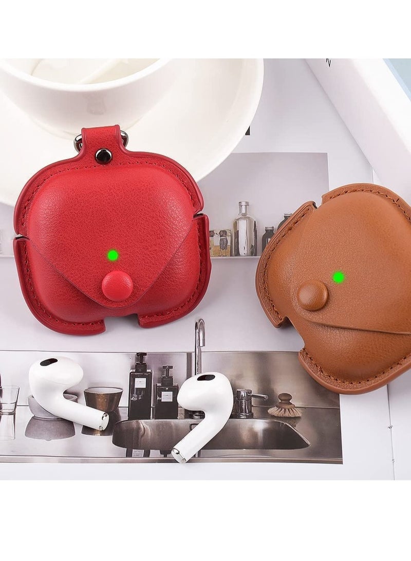 ELTRAZONE AirPods 3rd Generation Case (2021), Leather Protective Case Skin Cover with Keychain and Lock for Apple Airpods 3 Case Women Men (Red) - Image 3