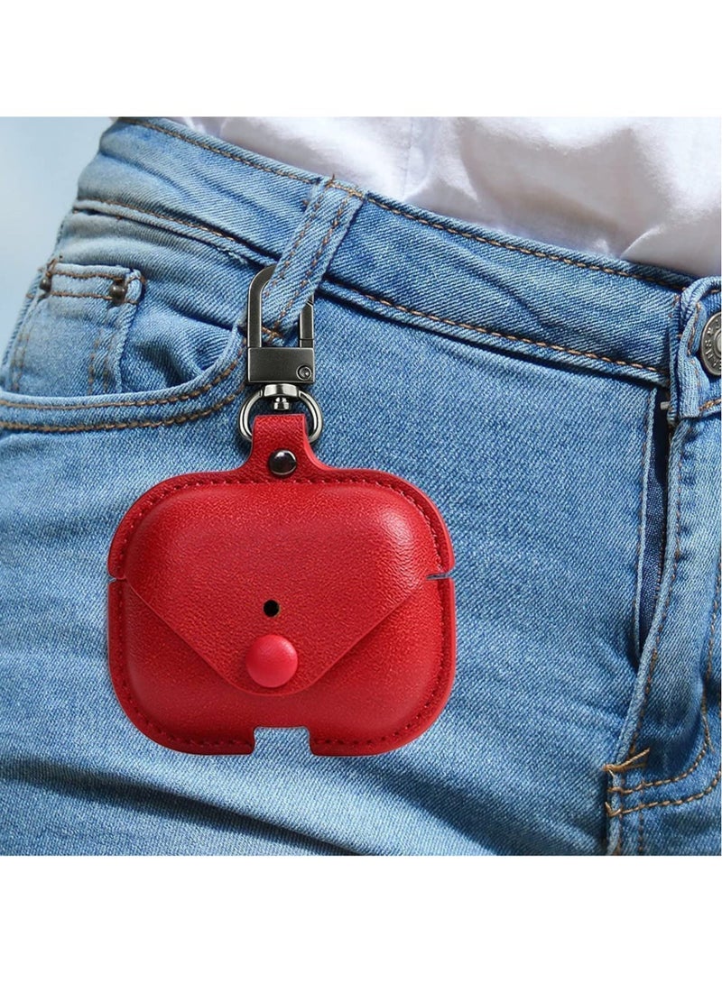 ELTRAZONE AirPods 3rd Generation Case (2021), Leather Protective Case Skin Cover with Keychain and Lock for Apple Airpods 3 Case Women Men (Red) - Image 4