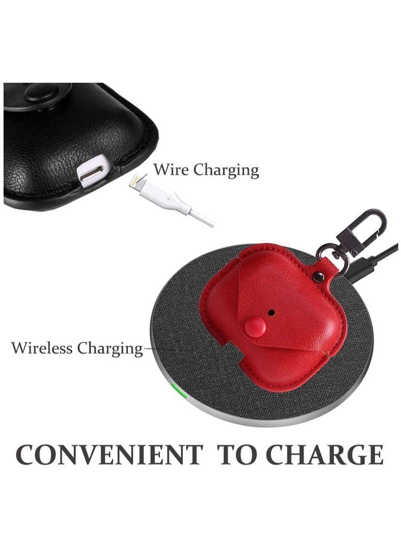 ELTRAZONE AirPods 3rd Generation Case (2021), Leather Protective Case Skin Cover with Keychain and Lock for Apple Airpods 3 Case Women Men (Red) - Image 2