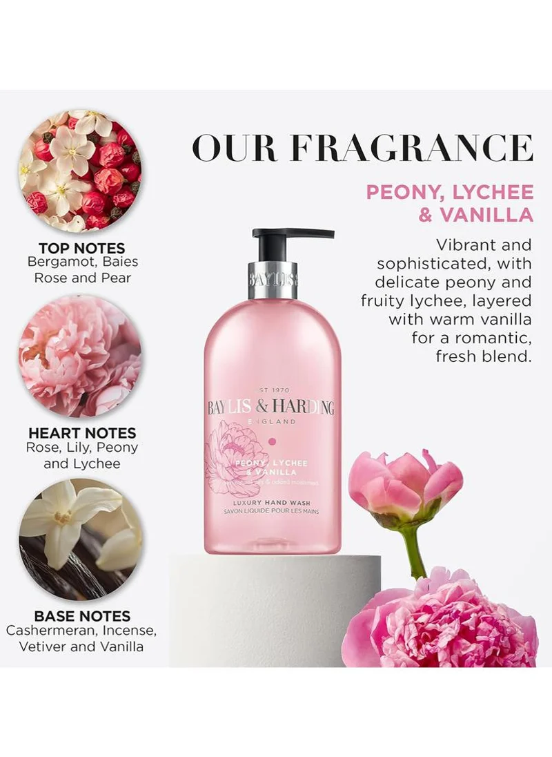 Baylis & Harding Peony, Lychee & Vanilla Hand Wash, 500ml | Luxurious Moisturizing Hand Soap | Gentle & Nourishing Formula | Vegan & Cruelty-Free | Elegant Floral Fragrance
