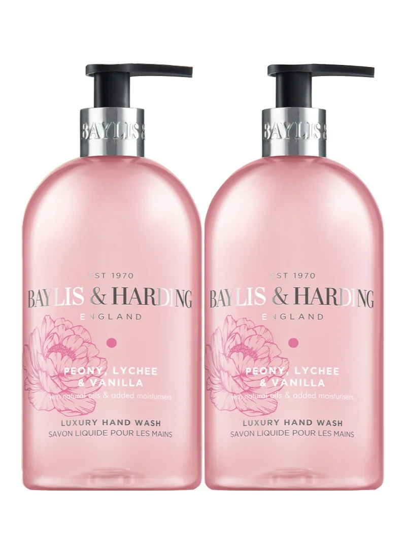 Baylis & Harding Peony, Lychee & Vanilla Hand Wash, 500ml (Pack of 2) | Luxurious Moisturizing Hand Soap | Gentle & Nourishing Formula | Vegan & Cruelty-Free | Elegant Floral Fragrance
