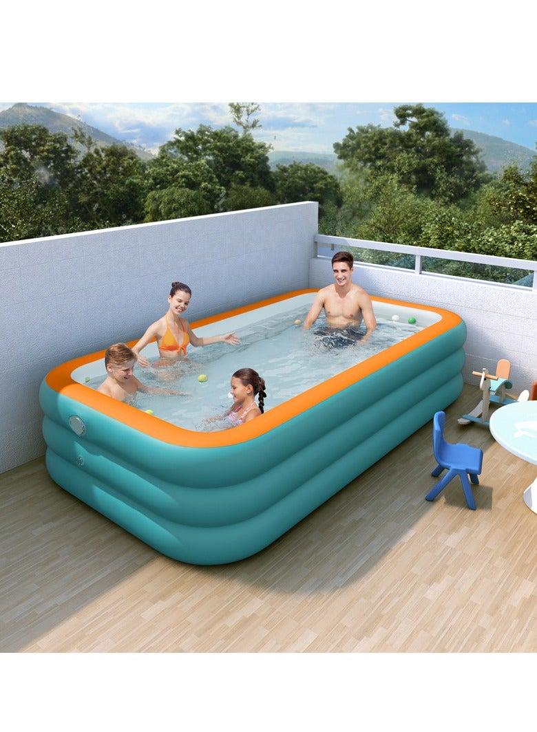 GUDOO حوض سباحة قابل للنفخ كبير للعائلة – 260 × 175 × 65 سم، سهل النفخ، مثالي للفناء الخلفي، سهل التركيب، مصنوع ببنية متينة، بحجم واسع مناسب للبالغين للمرح في الهواء الطلق. - Image 1