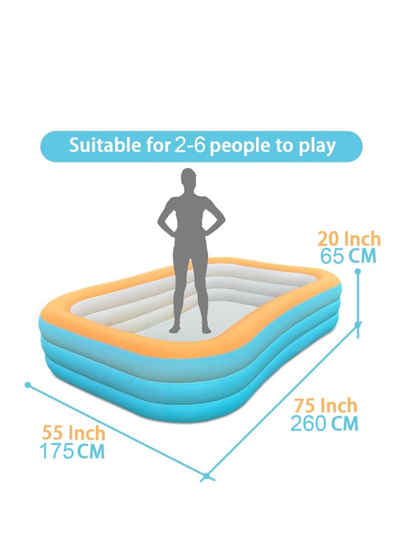 GUDOO حوض سباحة قابل للنفخ كبير للعائلة – 260 × 175 × 65 سم، سهل النفخ، مثالي للفناء الخلفي، سهل التركيب، مصنوع ببنية متينة، بحجم واسع مناسب للبالغين للمرح في الهواء الطلق. - Image 2