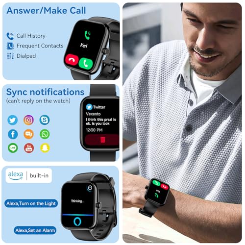SENBONO Smart Watch with Alexa Built-in, 1.83" HD Touchscreen, Digital Bluetooth Calling, IP68 Waterproof Fitness Tracker, 120+ Sports Modes, 24/7 Heart Rate/Sleep Monitor for iPhone Android (Black) - Image 2