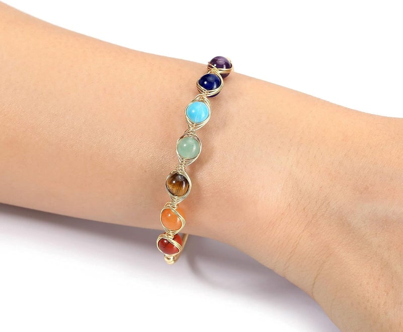 Excefore Chakra Stones Bracelets for Women - Adjustable 14K Gold Wire Wrapped Reiki Healing Crystal Jewelry with Natural Gemstone Beads - Yoga Energy Ankle Bracelet for Girls - Image 5
