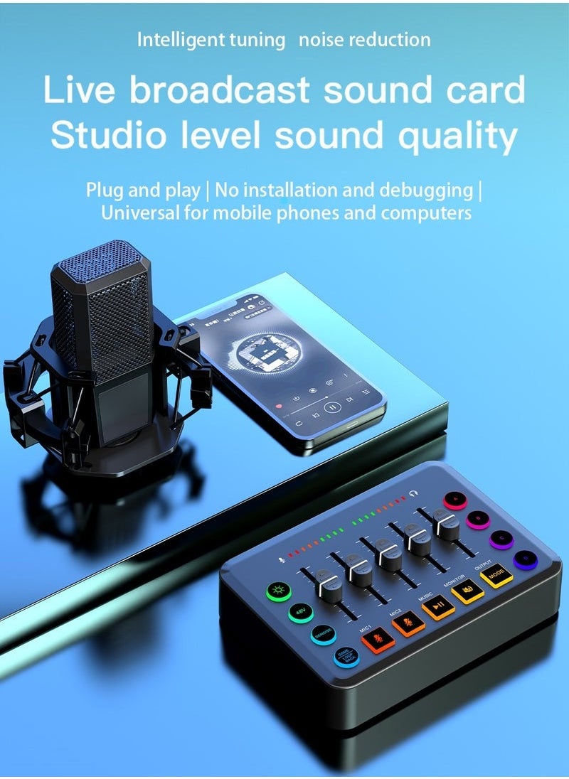 XiuWoo - F9 Live Sound Card Professional Live Mixer DIY Button Bluetooth Phantom Power DJ Mixer Suitable for Live Broadcast PC Recording - Image 1