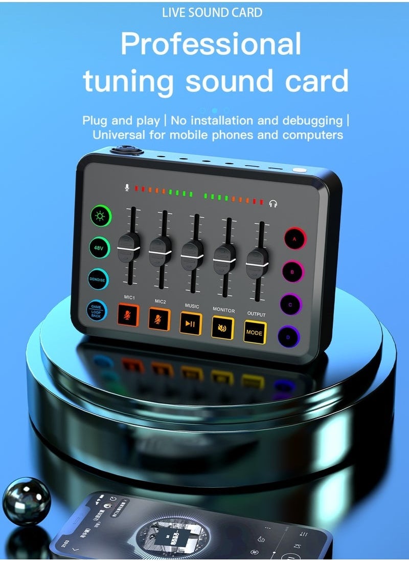 XiuWoo - F9 Live Sound Card Professional Live Mixer DIY Button Bluetooth Phantom Power DJ Mixer Suitable for Live Broadcast PC Recording - Image 1